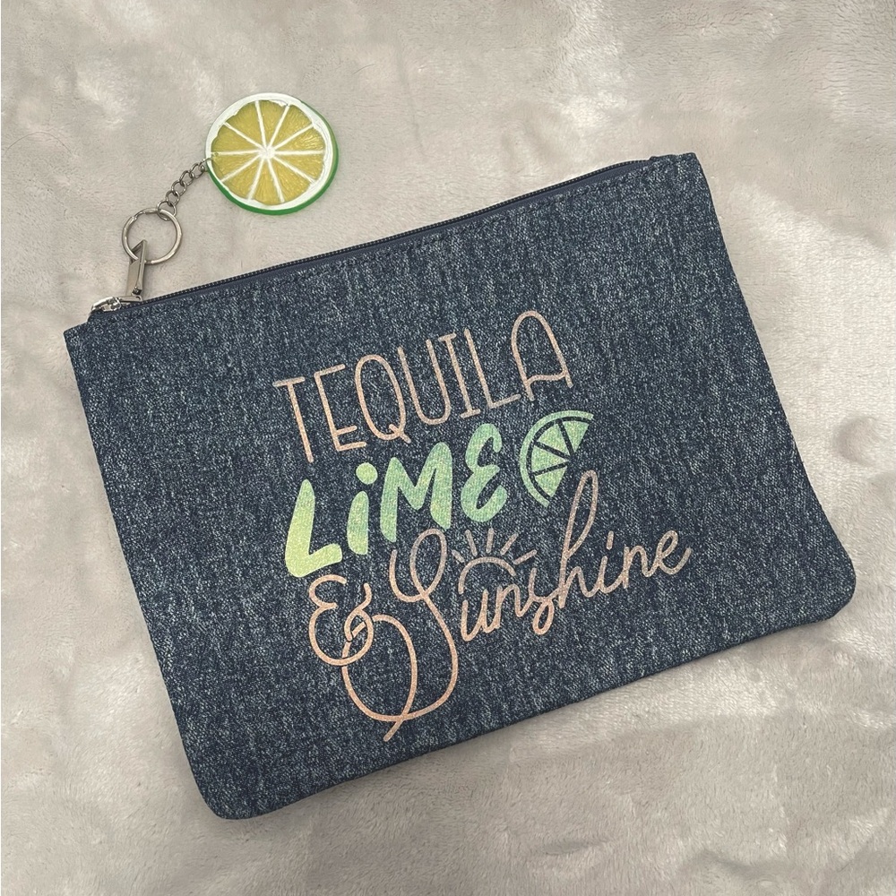 TEQUILA LIME & SUNSHINE DENIM POUCH NWOT